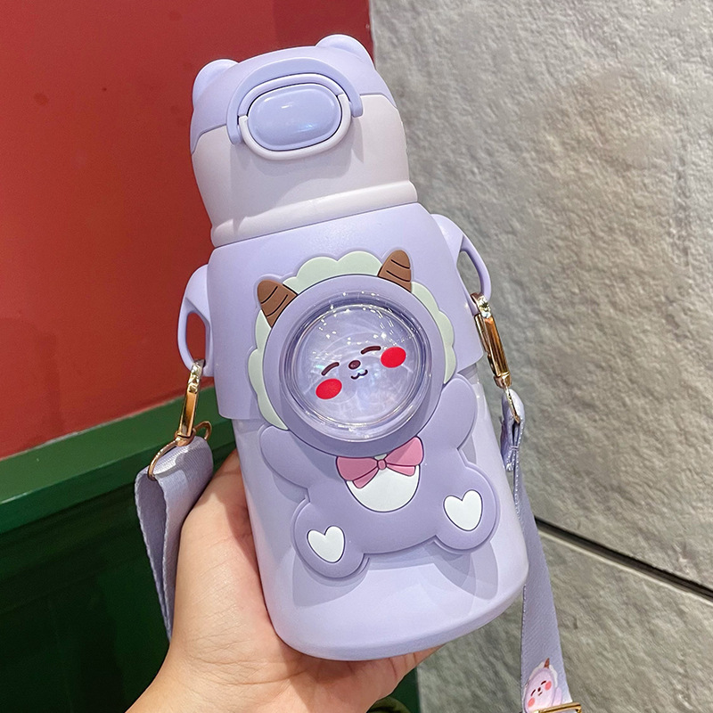 かわいい子供用魔法瓶カップ食品グレード 316 ステンレス鋼ストローカップ男の子と女の子のための学校漫画ケトル|undefined