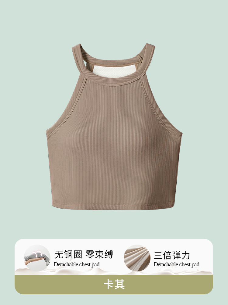 Halter camisola de las mujeres de la correa interior almohadilla del pecho desgaste exterior elegante sujetador corto de una sola pieza deportes blancos bottoming top