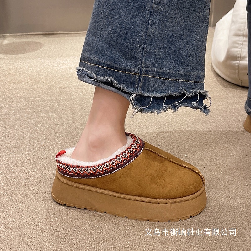 Winter New Fashion All-In-One Toe-Cap Slippers, Platform Thick-Soled Warm Cotton Shoes, European and American Women's Shoes, Snow Boots, Drop Shipping
