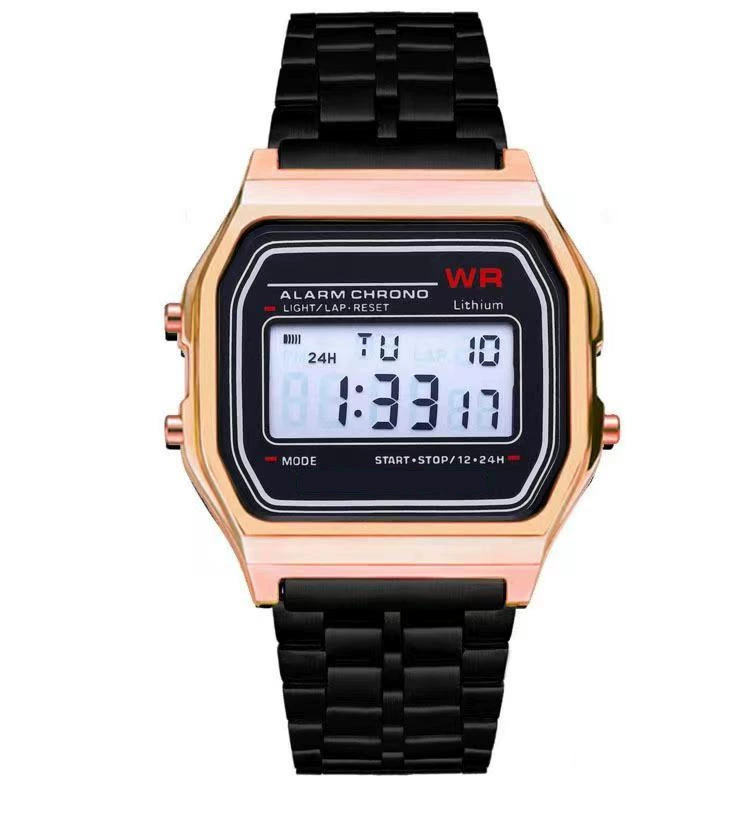 Умные часы Digital Watch 91W, браслет из нержавеющей стали, светодиодная подсветка, узкий дисплей 24 ч (Gold/Silver)