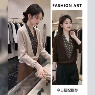 罗粉小众面料设计师品牌时尚波点精致感假两件长袖针织衫气质秋季