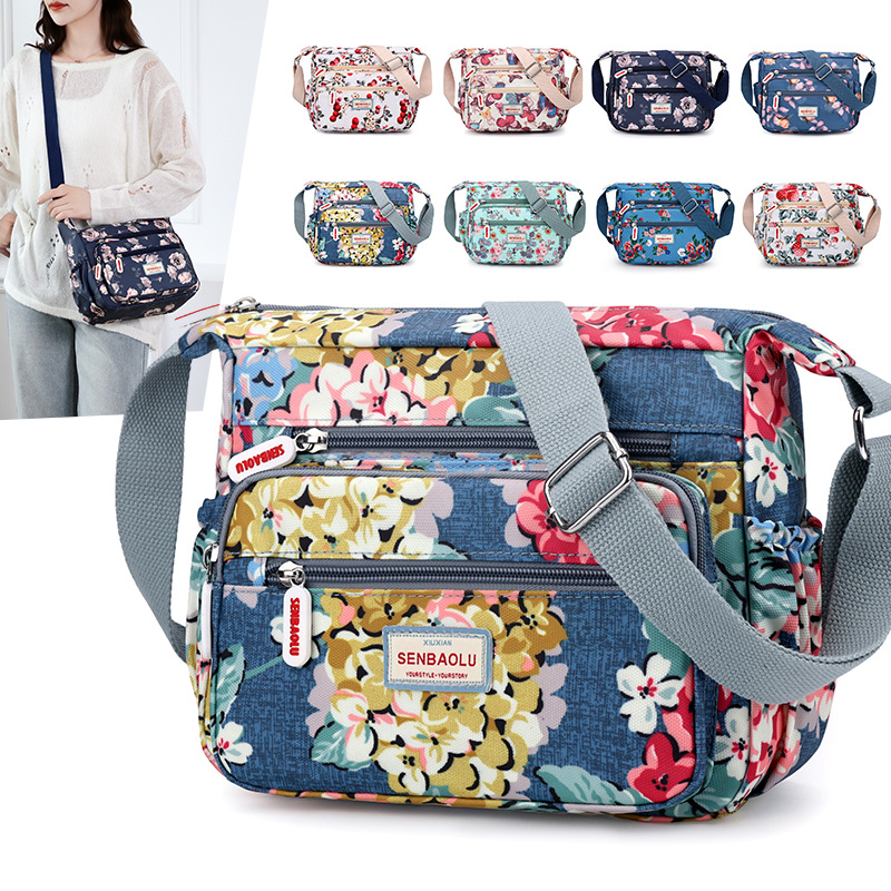 休闲女包跨境风潮2025秋冬新款大容量休闲花色尼龙布包单肩女包