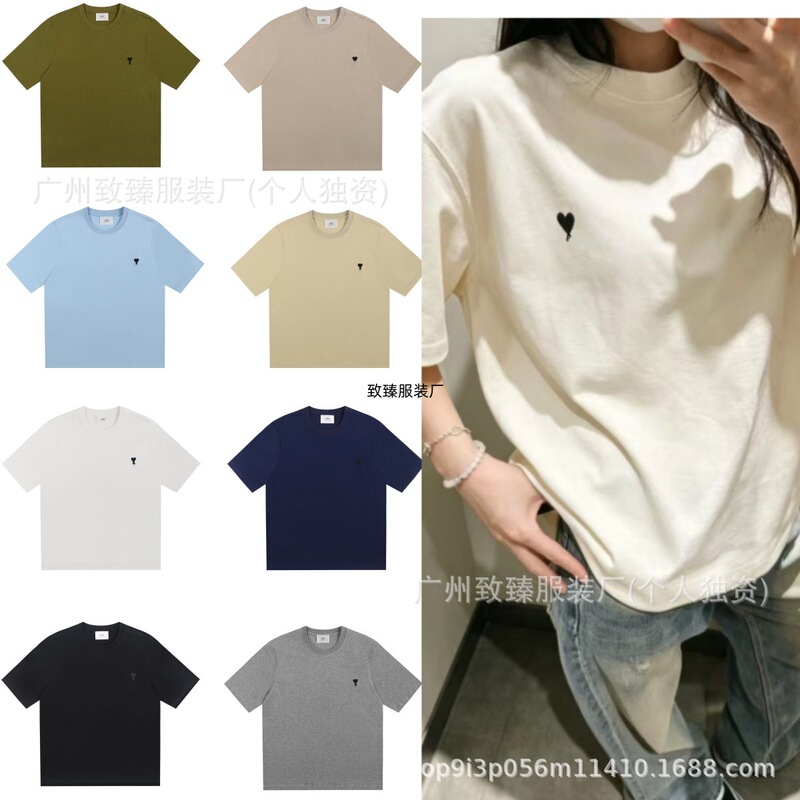 Authentic Version in Stock with Original Label Am Brand Heart Text Print Short-Sleeve T-Shirt Casual Versatile Loose Fit Unisex Style Authentic Version in Stock with Original Label Am Brand Heart Text Print Short-Sleeve T-Shirt Casual Versatile Loose Fit Unisex Style