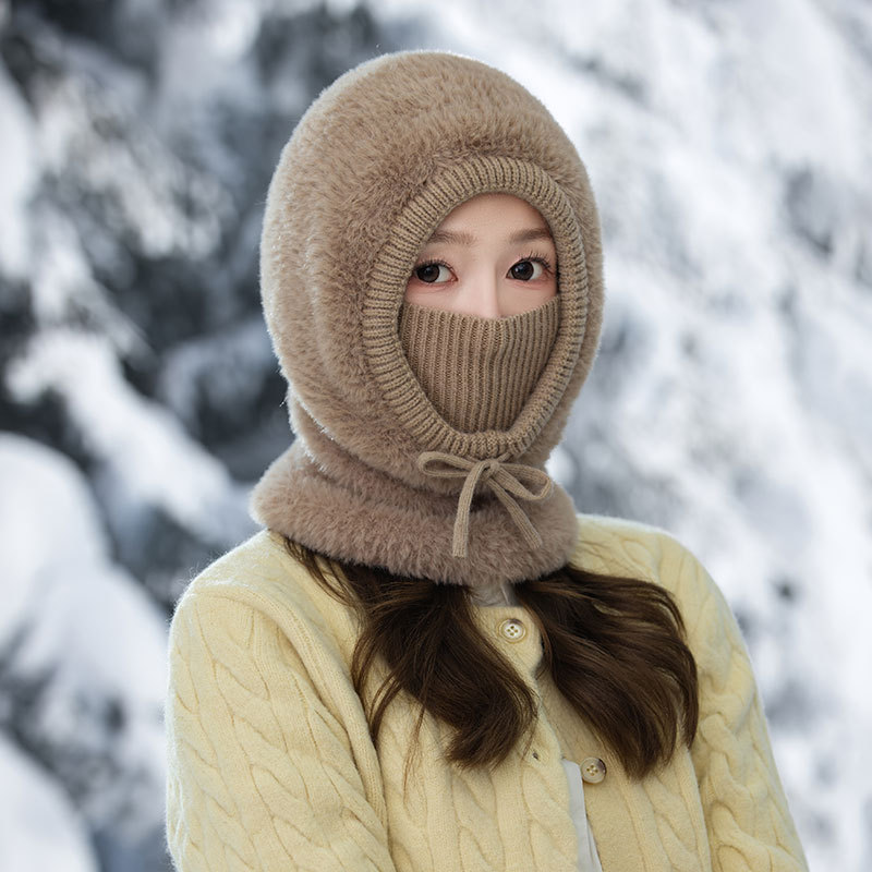 女士保暖围脖连体面罩帽秋冬季户外骑车套头一体帽东北滑雪防风帽|undefined