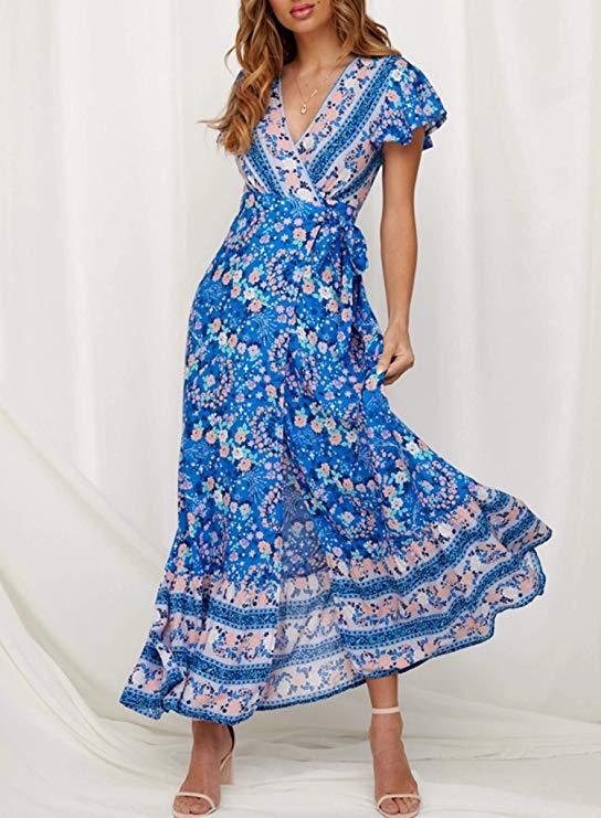 Summer Best-selling Women's Clothing, Wish Hot-selling Bohemian Printed , Short-sleeved Beach Vacation Long_ecoleips.com