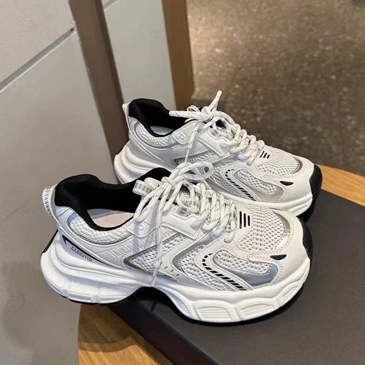 Thick-Soled Dad Shoes for Women, Summer 2026 New Model, Breathable Mesh Sports Casual Shoes, Height-Increasing Versatile Round-Toe Lace-Up Shoes