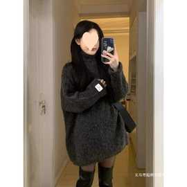 韩系慵懒风软糯高领中长款毛衣女秋冬季小个子感百搭宽松上衣