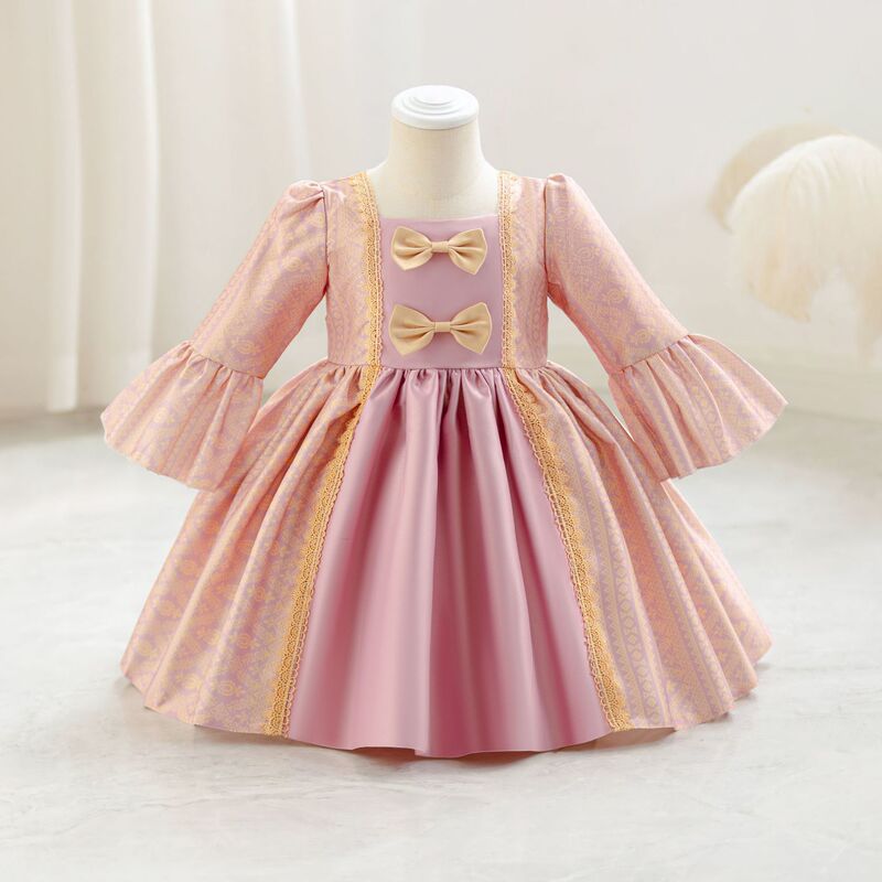 Christmas New Children's Dress Princess Dress Lolita Tutu Skirt Baby Girl's Birthday Party Long-Sleeved Dress Ready for Sale