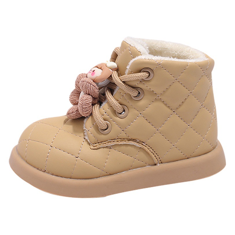 Girls' boots fleece-lined winter new children's short boots Women's Velcro little girl's cotton boots soft bottom baby girls' cotton shoes