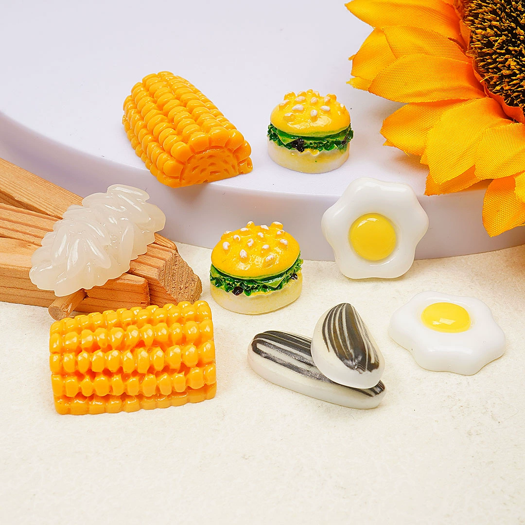 Миниатюрные игрушки-еда, имитация гамбургера, семена дыни, кукуруза, аксессуары для рукоделия, подвески из смолы, материалы для брелоков
