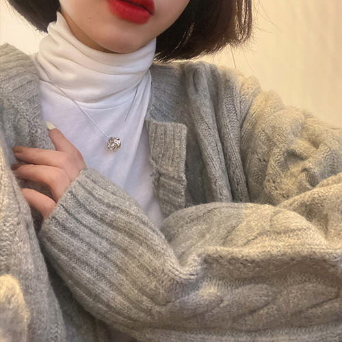 Ins-style color-blocking diamond-studded small hoop necklace for women, spring-long versatile sweater chain, simple and elegant clavicle chain