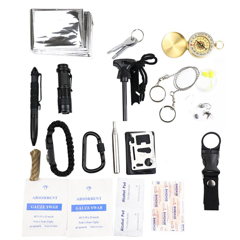 Coche de camping supervivencia al aire libre caja del Tesoro herramienta de supervivencia traje multifuncional al aire libre caja de primeros auxilios SOS suministros de emergencia