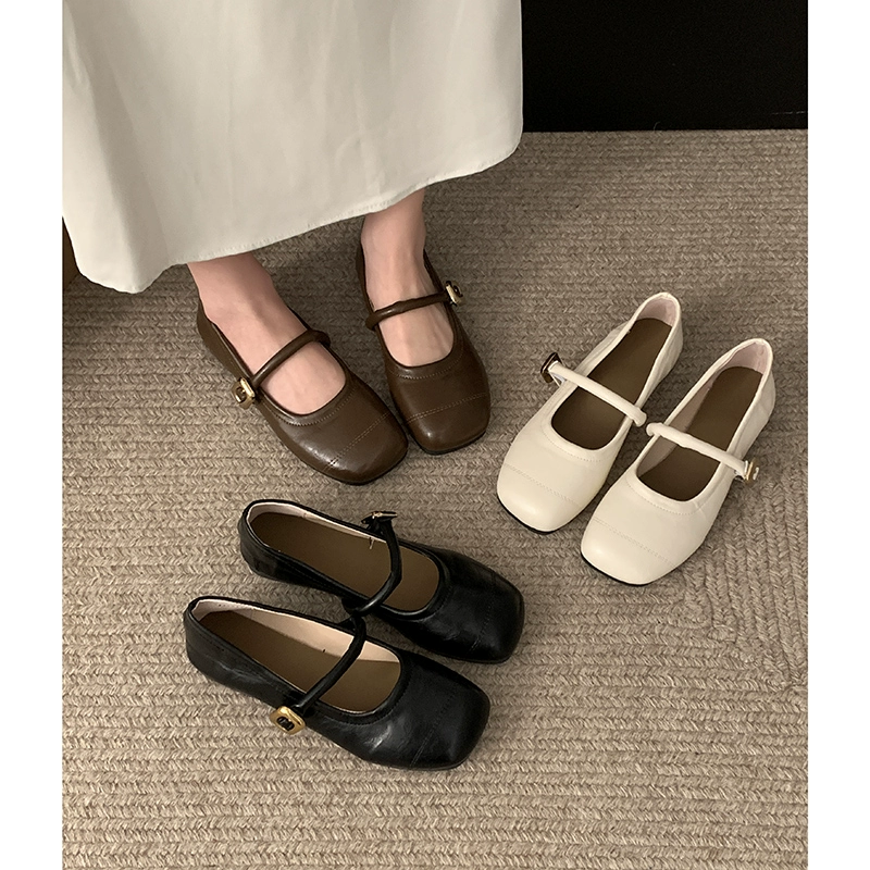 Черные женские туфли на плоской подошве с квадратным носком и мелким горлышком, новинка 2024, летние стильные туфли Мэри Джейн, универсальные