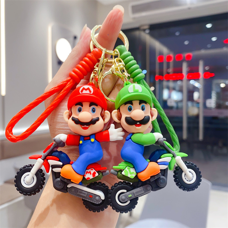 Cartoon Creative Motorcycle Mario Keychain Bag Pendant Children's Toy Cute Gift Doll Machine Wholesale