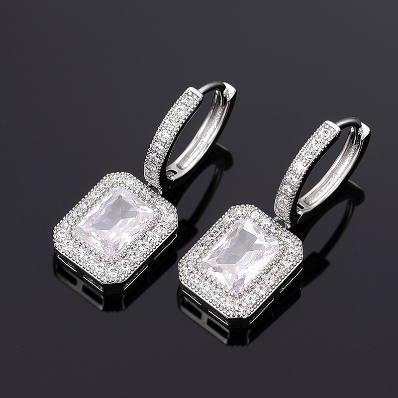 Square Pattern Women's Gender 1 Pair Classic Style Square Inlay Copper Zircon Earrings