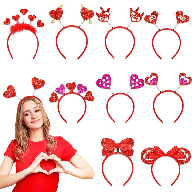 Chinese Valentine's Day Decorative Headband Holiday Party Costume Photo Props Pink Peach Heart Heart Bow Headband Chinese Valentine's Day Decorative Headband Holiday Party Costume Photo Props Pink Peach Heart Heart Bow Headband