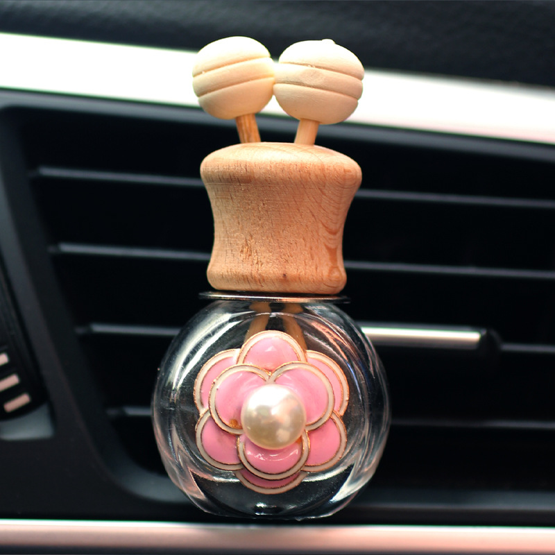 Aire acondicionado de coche, clip de salida de aire, flor de perla, botella de aromaterapia, perfume de coche, botella vacía de vidrio, accesorios de coche, decoración femenina