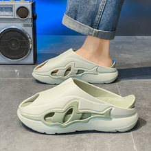 夏季新款踩屎感鲨鱼拖鞋男运动户外防滑防臭软底外穿厚底凉拖女