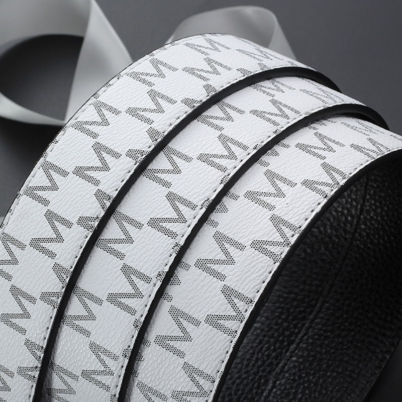 Genuine Leather Men's Belt With M Shape Automatic Buckle Casual_voghion.com