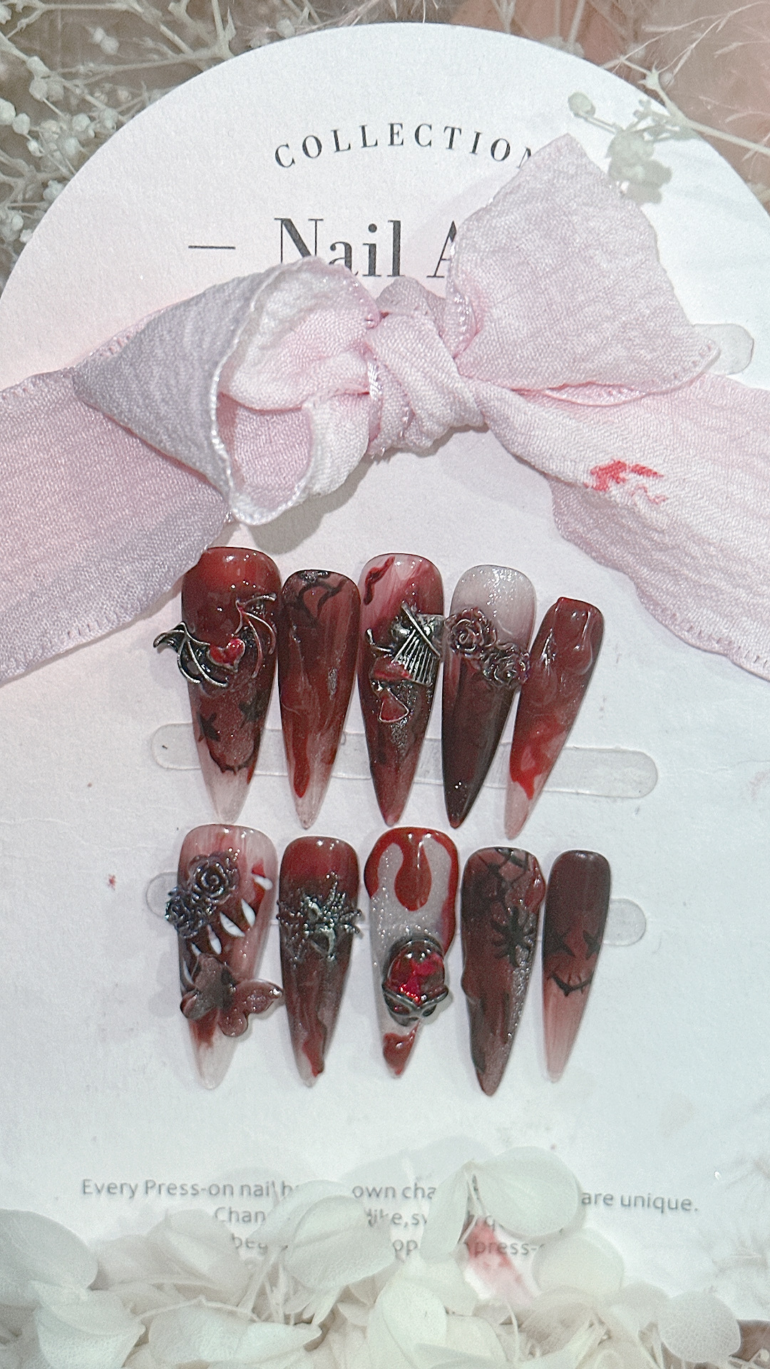 Actividades de Halloween armadura desgastada a mano Harry Potter montando una escoba volando sangre sacrificio desmontable falsa belleza de uñas