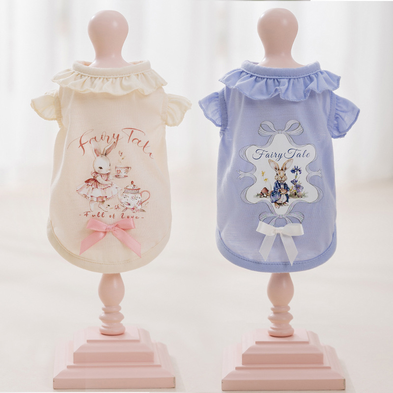 Primavera y verano ropa de cachorro dibujos animados impresión de collar de encaje tracción chaleco pequeño perro que osos peluche ropa de perro