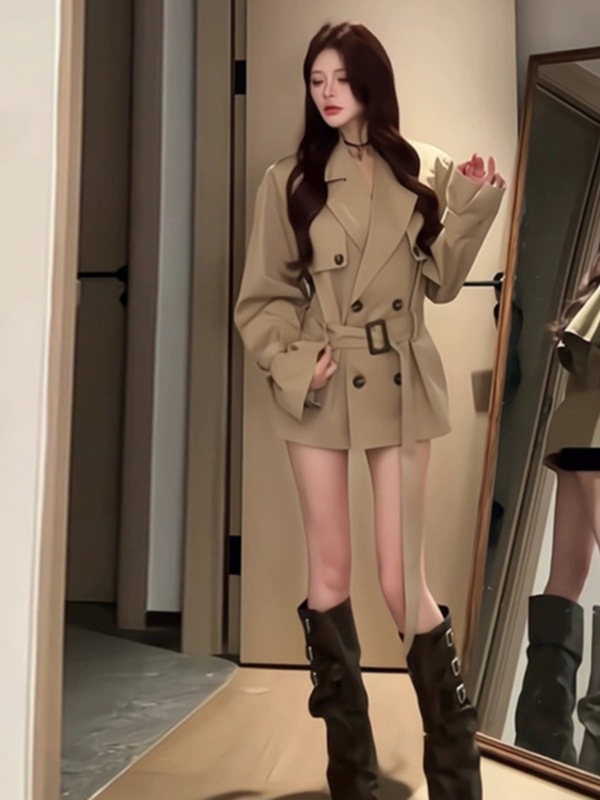法式卡其色风衣外套女2025早秋小个子收腰显瘦感气质休闲大衣|undefined