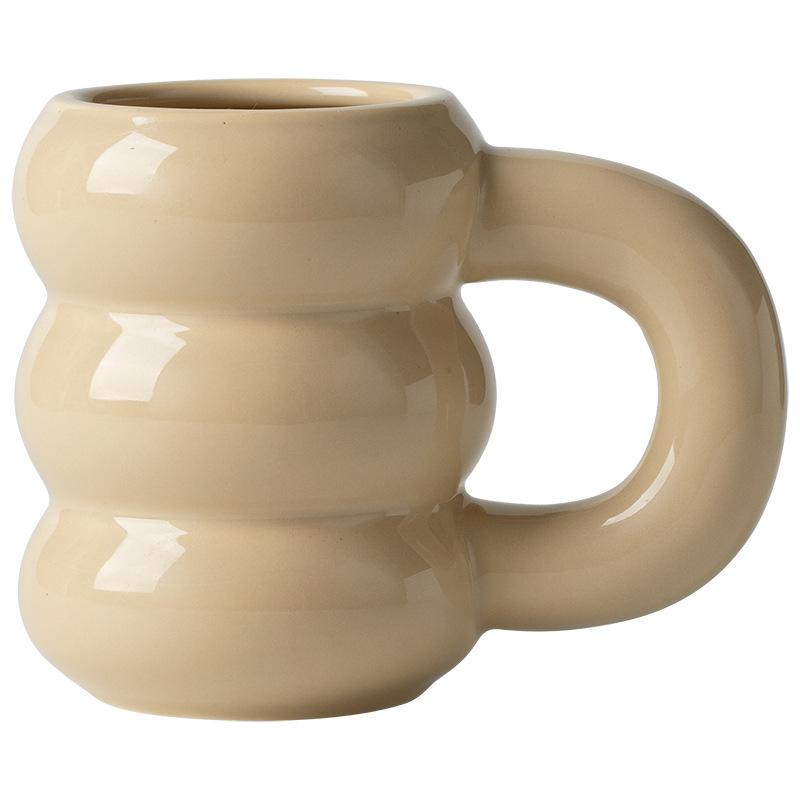 Liquidación: Taza de cerámica para café y leche, resistente a altas temperaturas, asa grande, color café con leche, apta para microondas, mismo estilo que en Xiaohongshu.