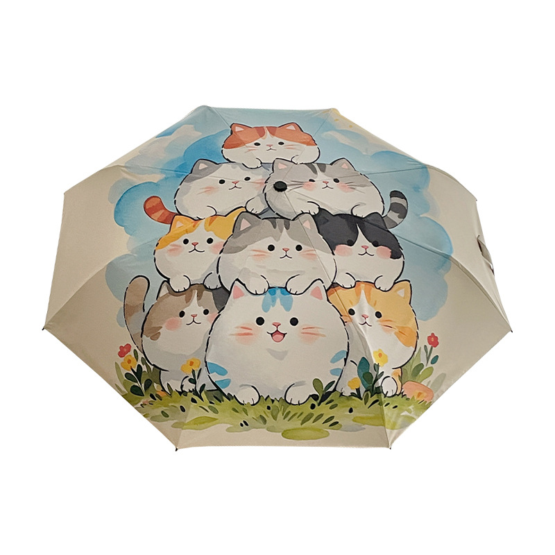 かわいい猫折り畳み傘日焼け止め紫外線防止傘女晴雨両用学生全自動日傘
