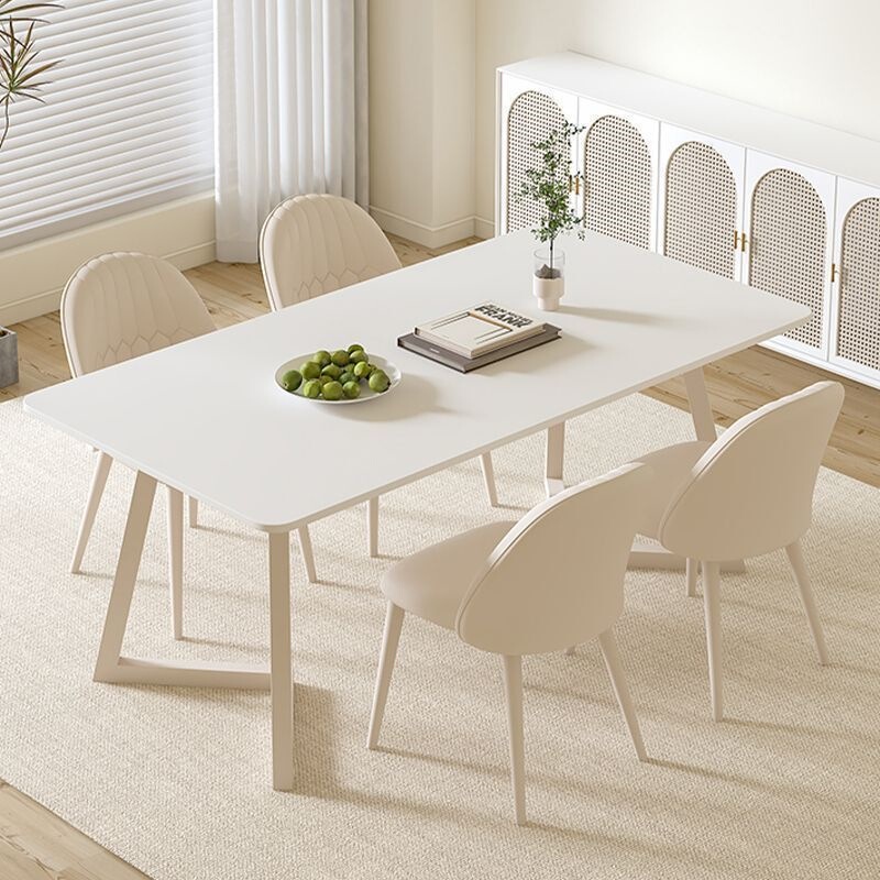 Rock Slab Dining Table and Chair Set, Ins-Style, for Small Apartments, Cream-Colored, Minimalist, Pure White, Rectangular Reception Table, High-End Office Use Rock Slab Dining Table and Chair Set, Ins-Style, for Small Apartments, Cream-Colored, Minimalist, Pure White, Rectangular Reception Table, High-End Office Use
