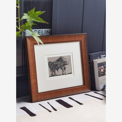 French retro vintage niche art living room sofa background wall solid wood hanging painting decoration painting black and white dining cabinet study