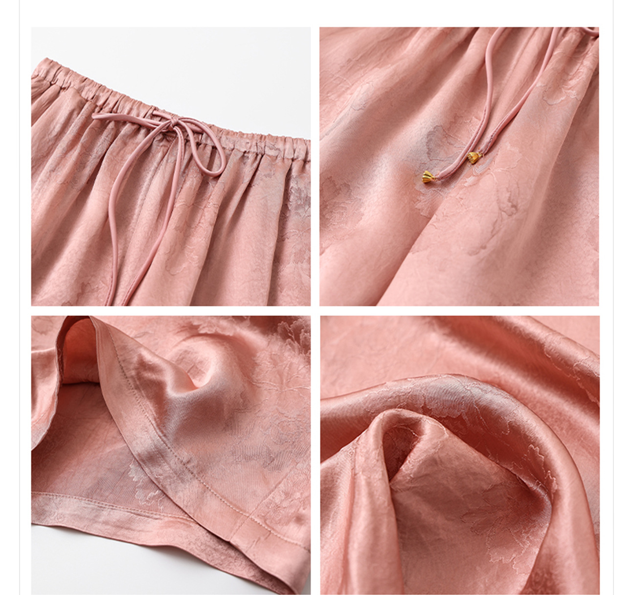 Quần culottes nữ ống rộng chất acetate phong cách Trung Quốc mới — Màu vàng, Màu hồng, Màu trắng chi tiết 15