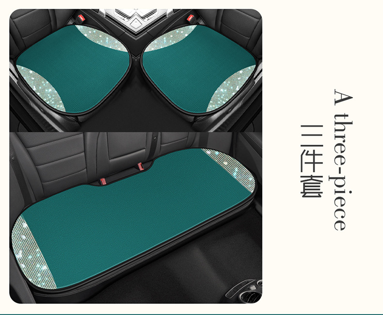 Women's Car Cushion Summer Cool Cushion High-end Atmospheric Full Diamond Car Seat Cushion Pink Four Seasons Universal Three-piece Set