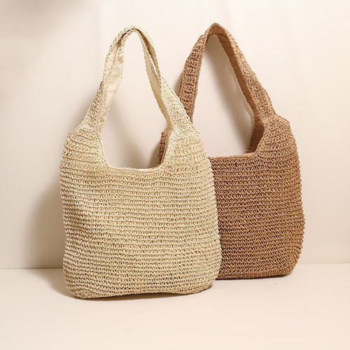 A new style large capacity shoulder grass woven bag, simple grass bag, woven bag for vacation, beach bag, casual women's bag