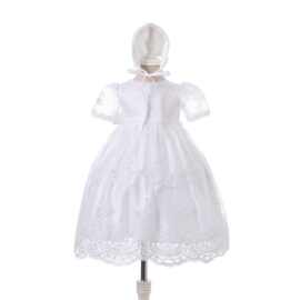 428-婴儿礼服欧美中长款蕾丝洗礼服米白宝宝婚纱女童公主裙连衣裙