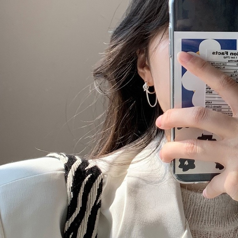 Nova zanka za uho z vozli, preprost stil internetnih zvezdnikov, kul in vsestranski okrogli verižni uhan, ženski_voghion.com