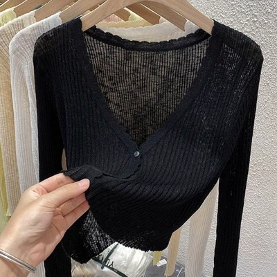 Купальный трикотажный хлопковый кардиган, женщины, летняя короткая куртка, длинный рукав, оверсайз, защита от солнца