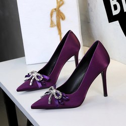 8358-H133 French style exquisite rhinestone ribbon bow super high heels, one foot stomping silk and satin fine order shoes for women