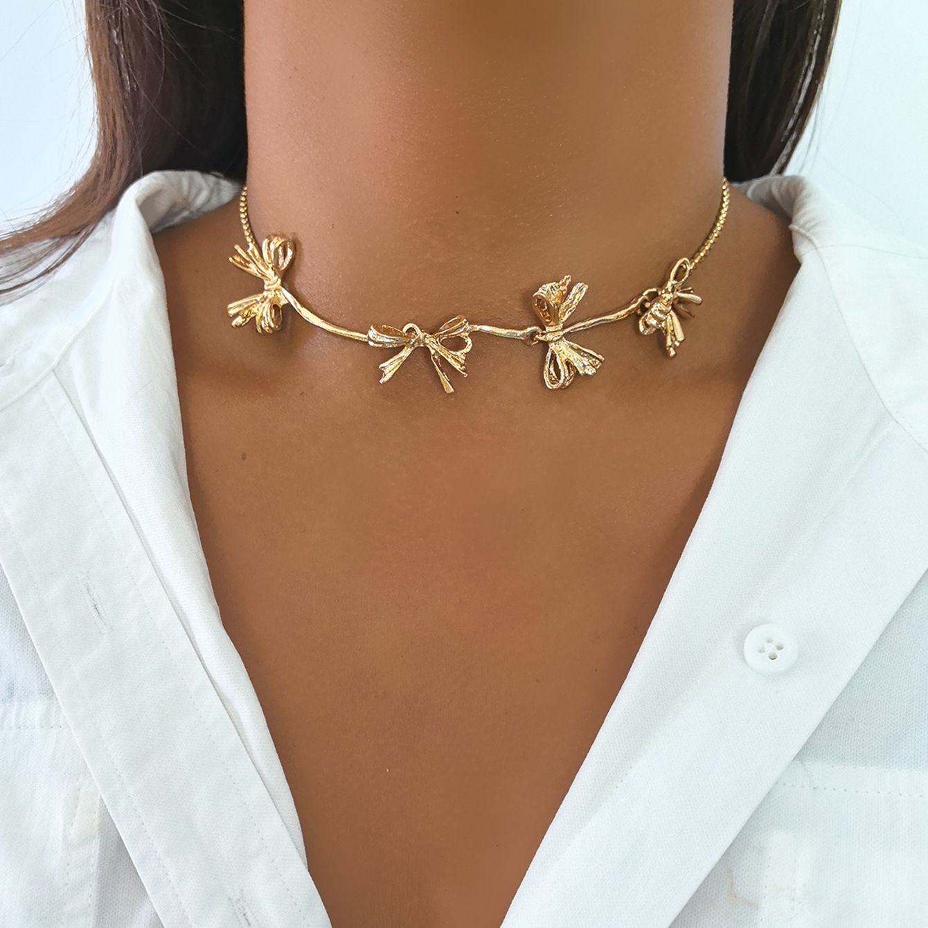 Zinc alloy Material Elegant Bow Knot Zinc Alloy Chain-free Choker Wholesale