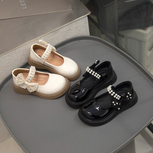 Chic Fashion Small Leather Shoes for Children 2025 Spring and Autumn Season Pearl Princess Shoes British Style Single Shoes for Girls