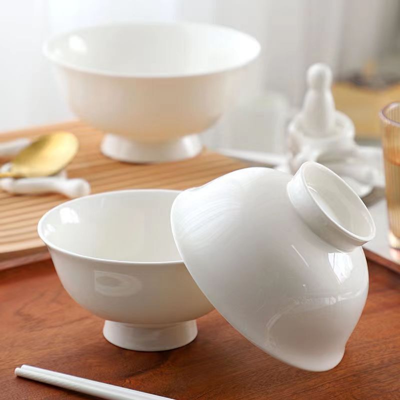 Jingdezhen Bone China Tableware Rice Bowl Hotel Set Table Household Pure White High Bone China Bowl Gift Porcelain logo Wholesale