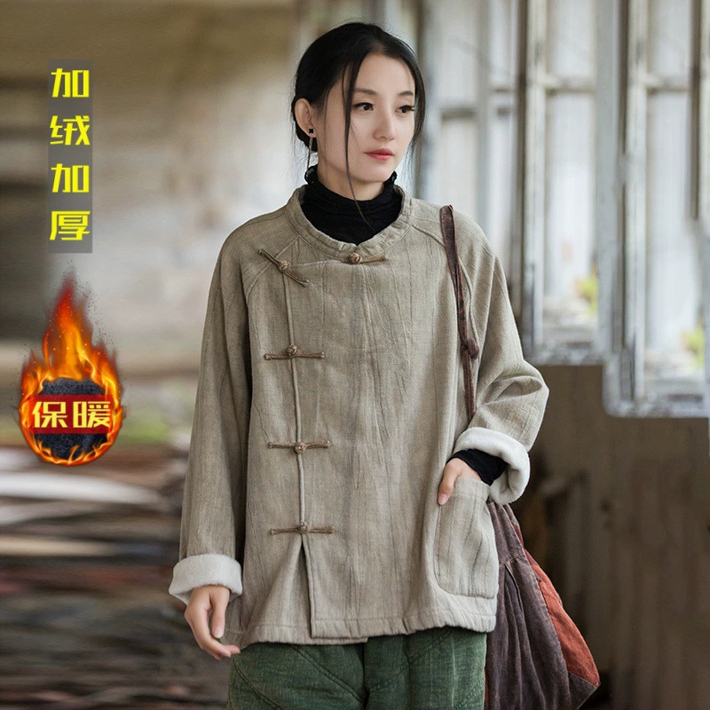 Женская зимняя футболка на пуговицах из рами с эффектом тай-дай, на флисовой подкладке, утолщенная, теплая, винтажная, с художественным дизайном, новинка