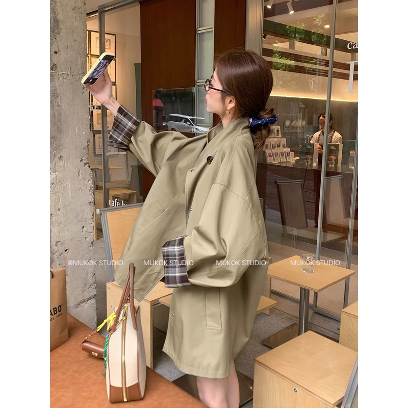 高级感经典撞色风衣女春秋宽松显瘦小个子英伦风工装休闲显瘦外套|undefined