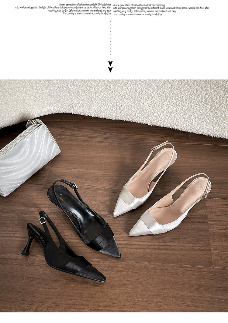 Elegant Satin Heels New French Style Shallow Mouth Dress Shoes Pointed Toe Open Back High Heel Sandals For Women_vogvips.com