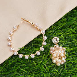 镶水钻珍珠锆石圆环吊坠花球双吊挂件diy耳钉耳饰材料