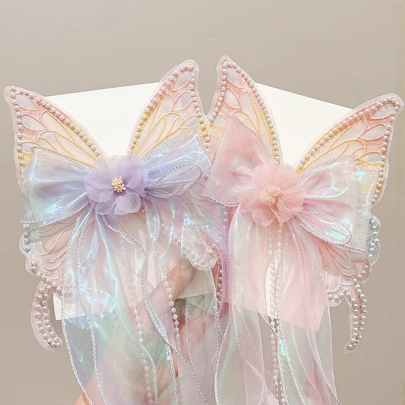 Niños gradiente mariposa clip para el cabello de la mujer super hadas arco clip superior niñas cráneo posterior clip de correa clip para el cabello