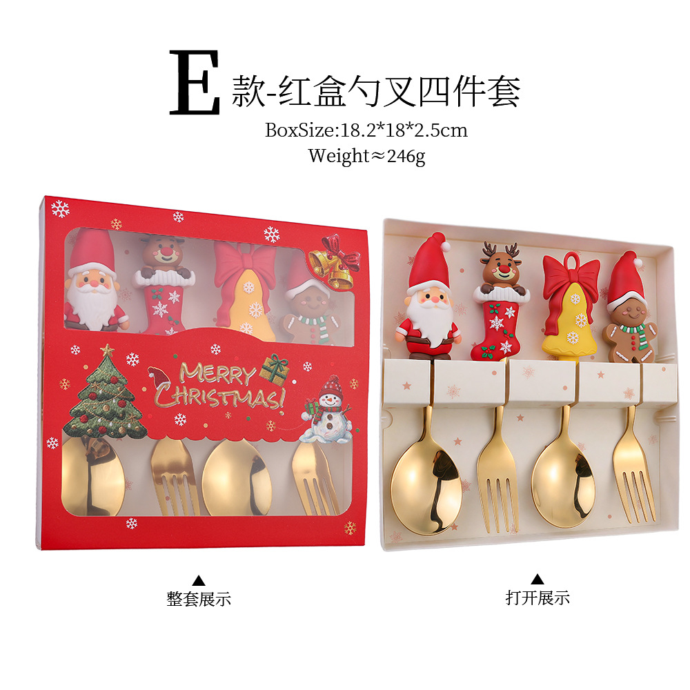 W juego de cuchara de Navidad transfronteriza dibujos animados lindo divertido muñeco de nieve cuchara postre de Navidad creativo cuchara tenedor vajilla de regalo image 12