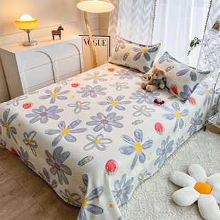Ins Washed Cotton Bed Sheet Single-Piece Summer Single Student Dormitory 1.5m Double New Bed Sheet Pillowcase Three-Piece Set