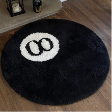 跨境黑色台球8号圆形地毯植绒地垫防滑耐脏床边毯ins加厚卧室脚垫