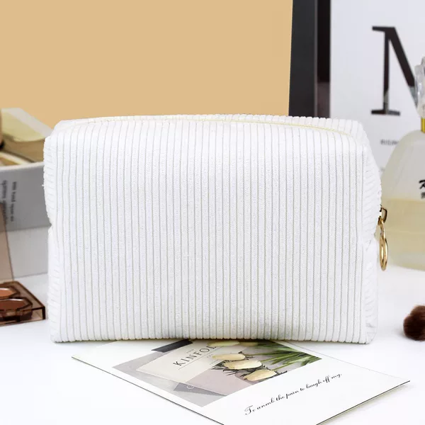2024 Fashion New Corduroy Large Capacity Travel Portable Ins Cosmetic Bag Wash Bag Storage Bag Solid Color