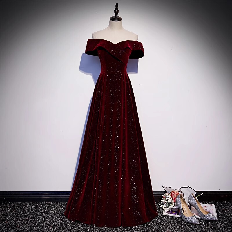 One-Shoulder Toast Dress for the Bride 2026 New Summer Velvet Burgundy Wedding Engagement Evening Dress Fashionable Style One-Shoulder Toast Dress for the Bride 2026 New Summer Velvet Burgundy Wedding Engagement Evening Dress Fashionable Style